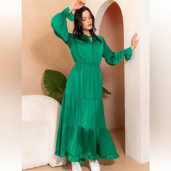 ShopEvelynne | Dresses | 9 Beautiful Washed Satin Tie Front Tiered Maxi  Dress | Poshmark
